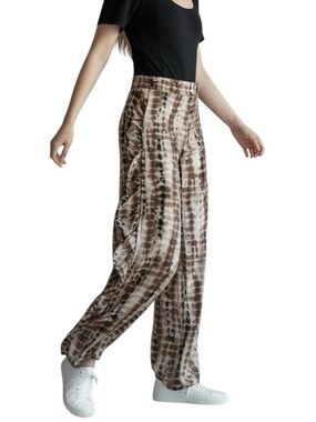 Tie-Dye Ruffle Side Wide Leg Pants Stretchy